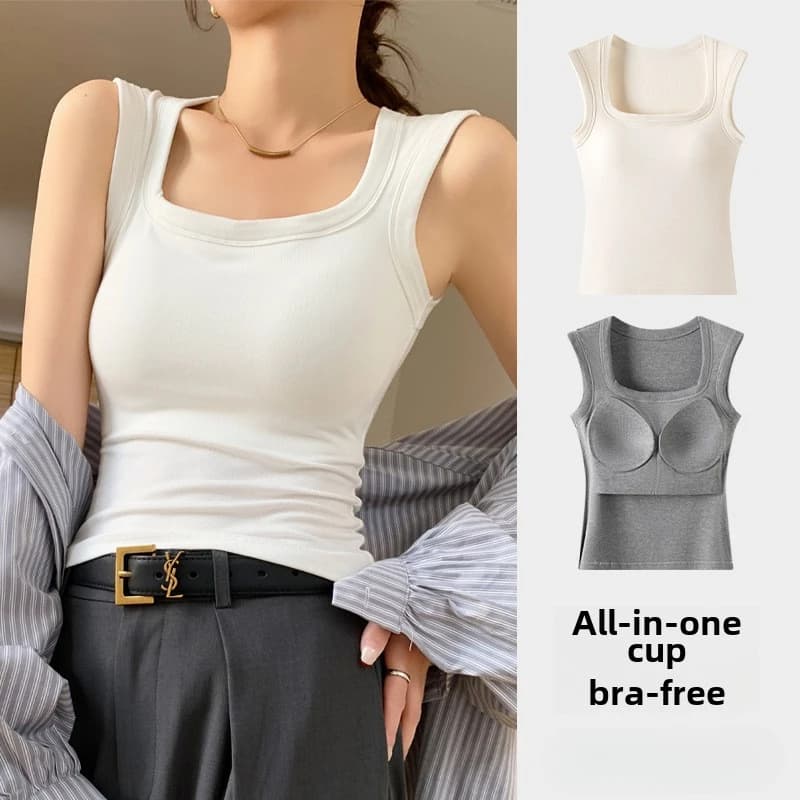 Débardeur de soutien-gorge intégré en coton pour femmes, avec rembourrage amovible, pas besoin de haut de soutien-gorge pour Yoga, salle de sport