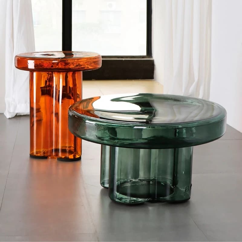Tables basses artistiques en verre, tables d'appoint au design créatif pour le salon, table à thé d'appoint élégante avec différentes tailles et