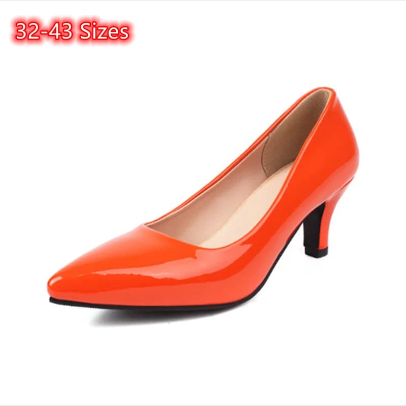 Lady Kitten Heels Slip-on fur s Stiletchassis, Cuir Verni, Orange, Noir, Blanc, Chaussures Jolie tues Parker, Pieds Larges et Étroits, 6cm, 43