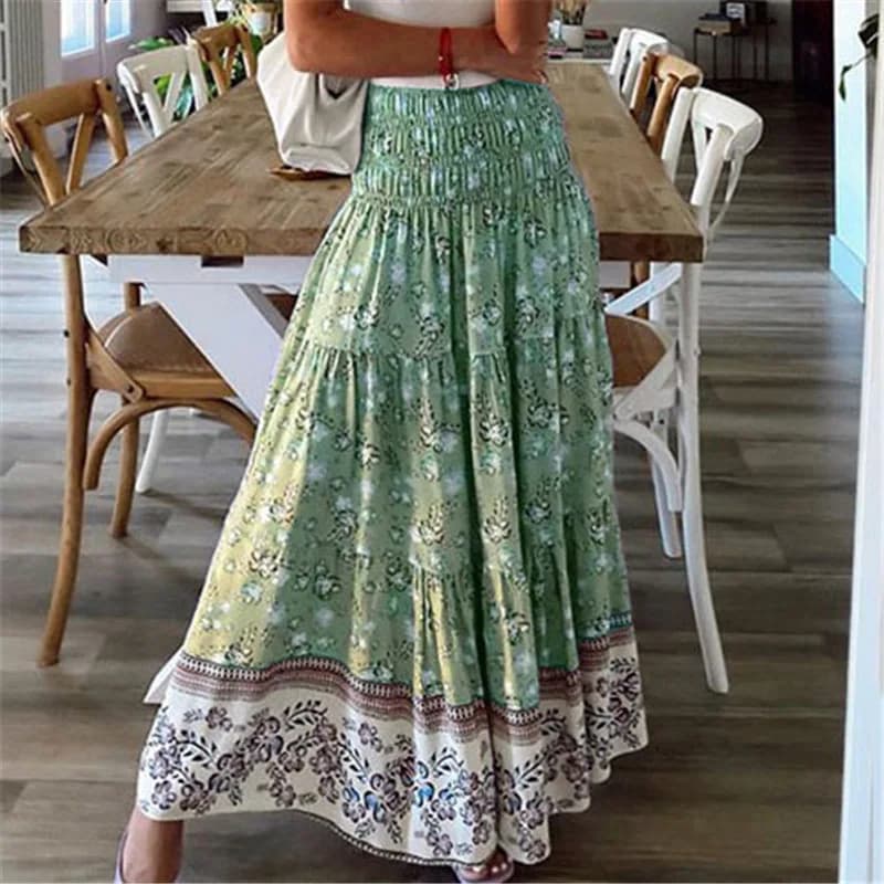 Mode femmes jupes nouveau décontracté tout-match jupe ample taille élastique imprimé fleuri Style etenique Boho jupe Style bohème jupe