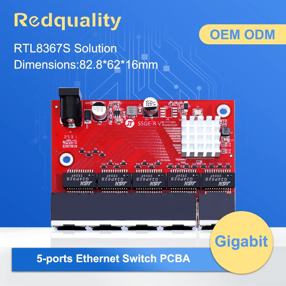 Redquality 1/3/5/10 pièces Commutateur Ethernet Gigabit 5 ports, Carte PCBA, Large Plage de Tension CC 5-12V, Large Plage de Température -20°C ℃
