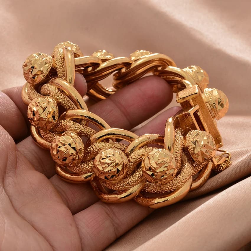Bracelets couleur or dubaï pour hommes et femmes, chaîne à maillons de mariage, islamique, musulman, arabe, moyen-orient, bijoux africains, cadeaux