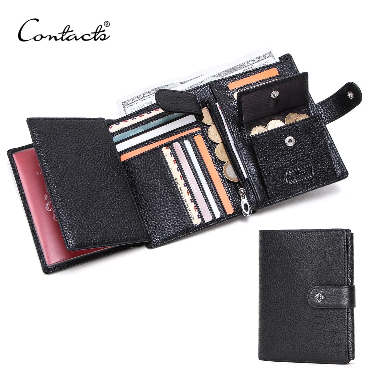 Portefeuille en cuir véritable pour hommes, Vintage, court, à trois volets, décontracté, porte-monnaie, porte-cartes, pinces à billets,