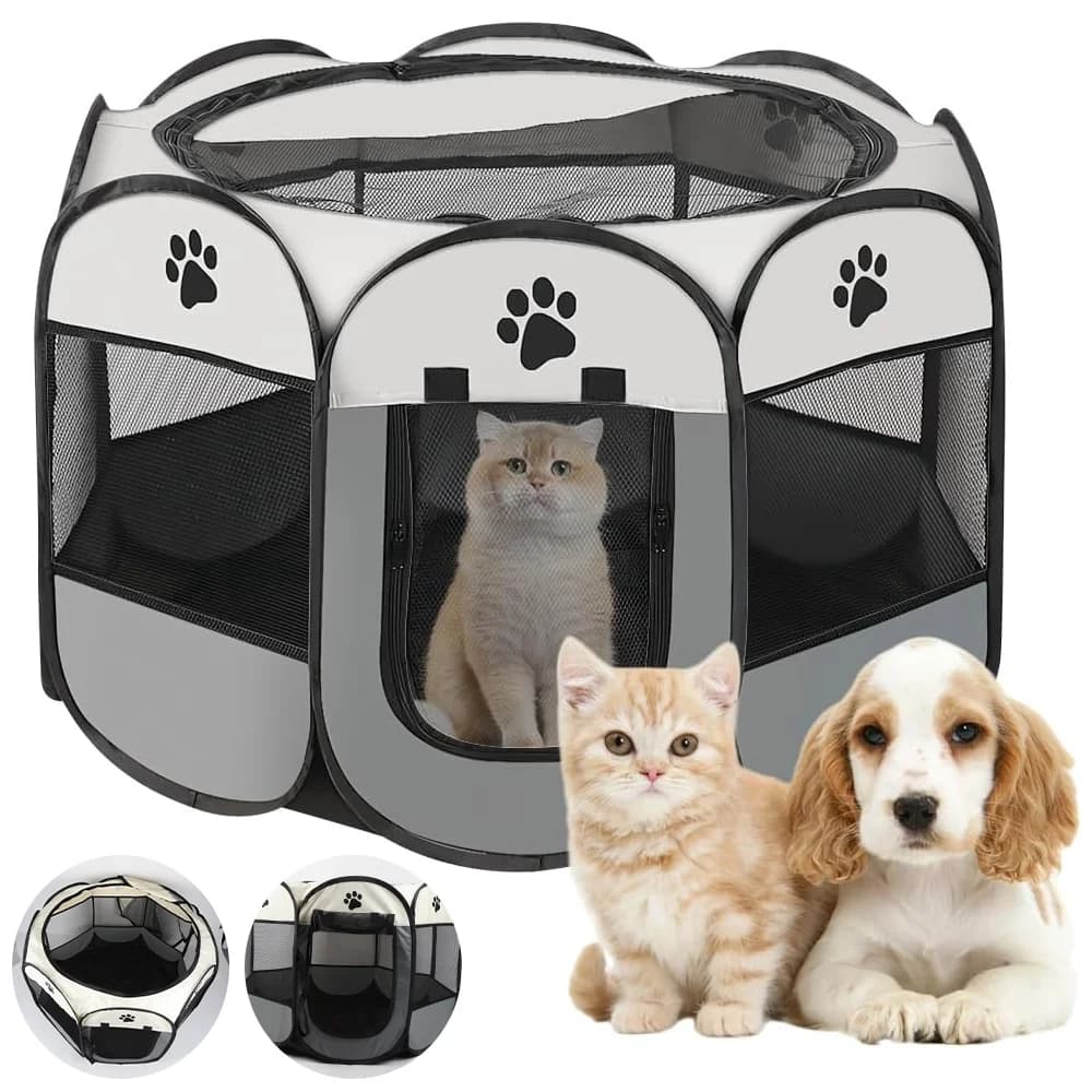 Tente pour animaux de compagnie pliable et Portable, chenil octogonal, abri pour chiots, parc d'extérieur, Cages pour chiens, clôtures pour chats,