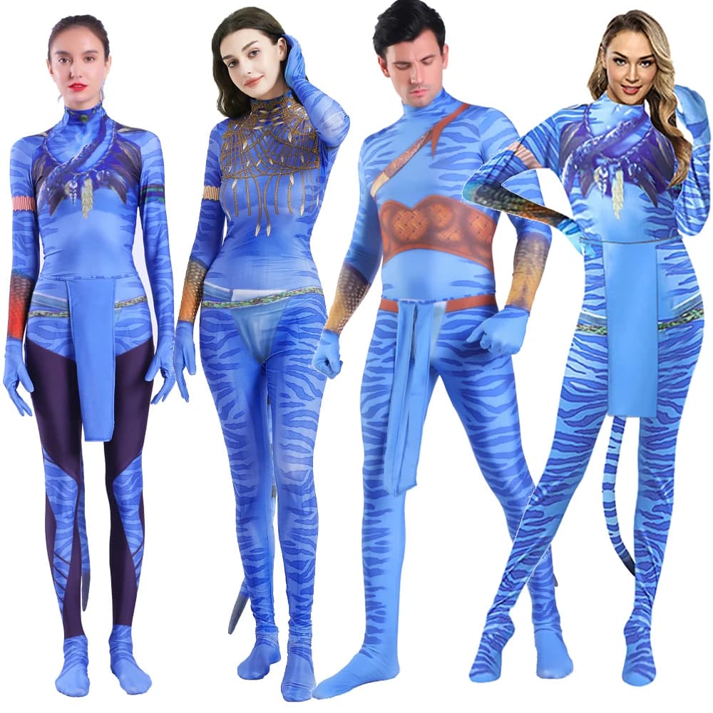 Avatar Costume Cosplay Femme et Homme Couple Famille Fille Bobysuit Jumpsuit Alien ClothingThe Way of Water Christmas Halloween