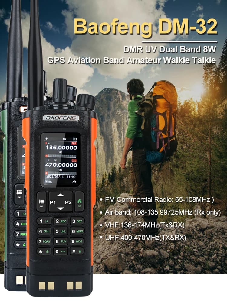 Baofeng DM-32 GPS APRS AES256 cryptage DMR numérique analogique UHF VHF double bande 8W bande aérienne FM talkie-walkie DM-32UV