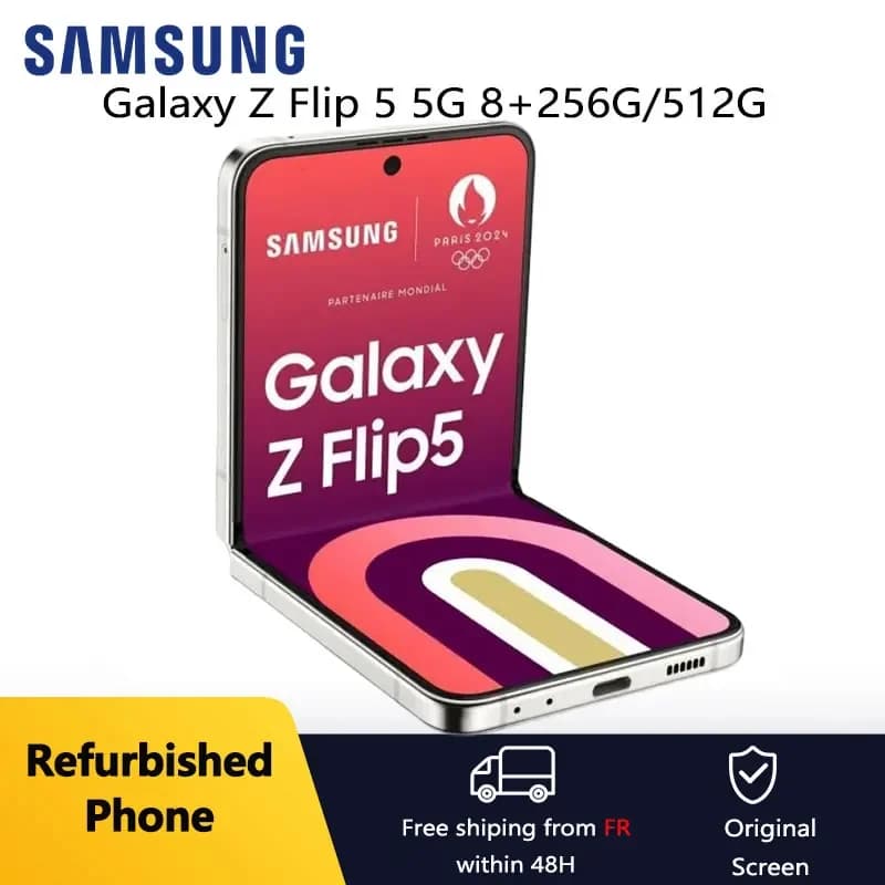 Samsung Galaxy Z Flip 5 5G reconditionné, 6.7 pouces, F731U1, 8 + 256/512 go, AMOLED, débloqué, pliable, Android, excellente condition