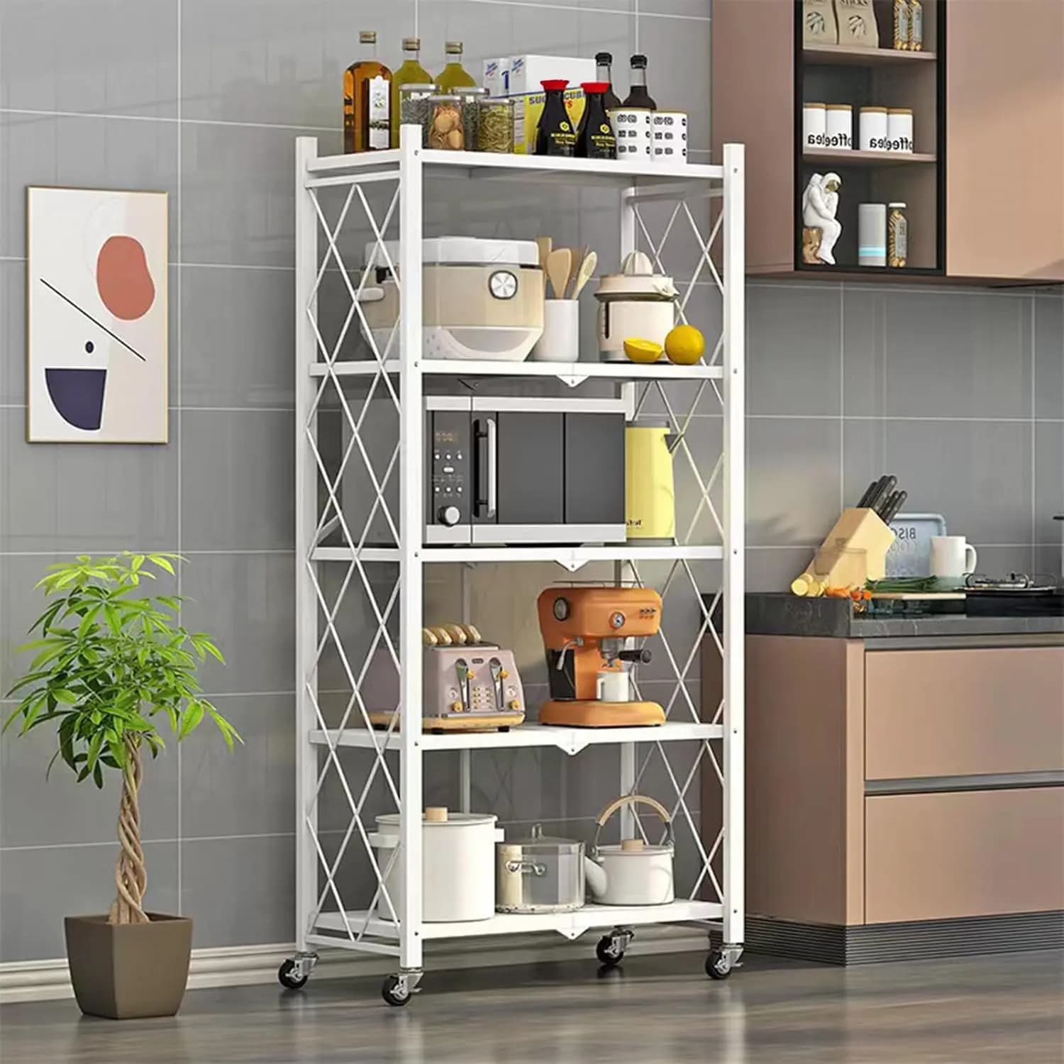 Étagères de rangement pliables avec roulettes, unités d'étagères pliantes, étagère métallique robuste pliable sans assemblage