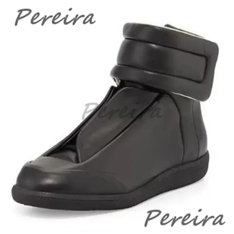 Baskets montantes en cuir véritable noir pour hommes, chaussures décontractées, style de rue, Parker rond, couleurs mélangées, bottes