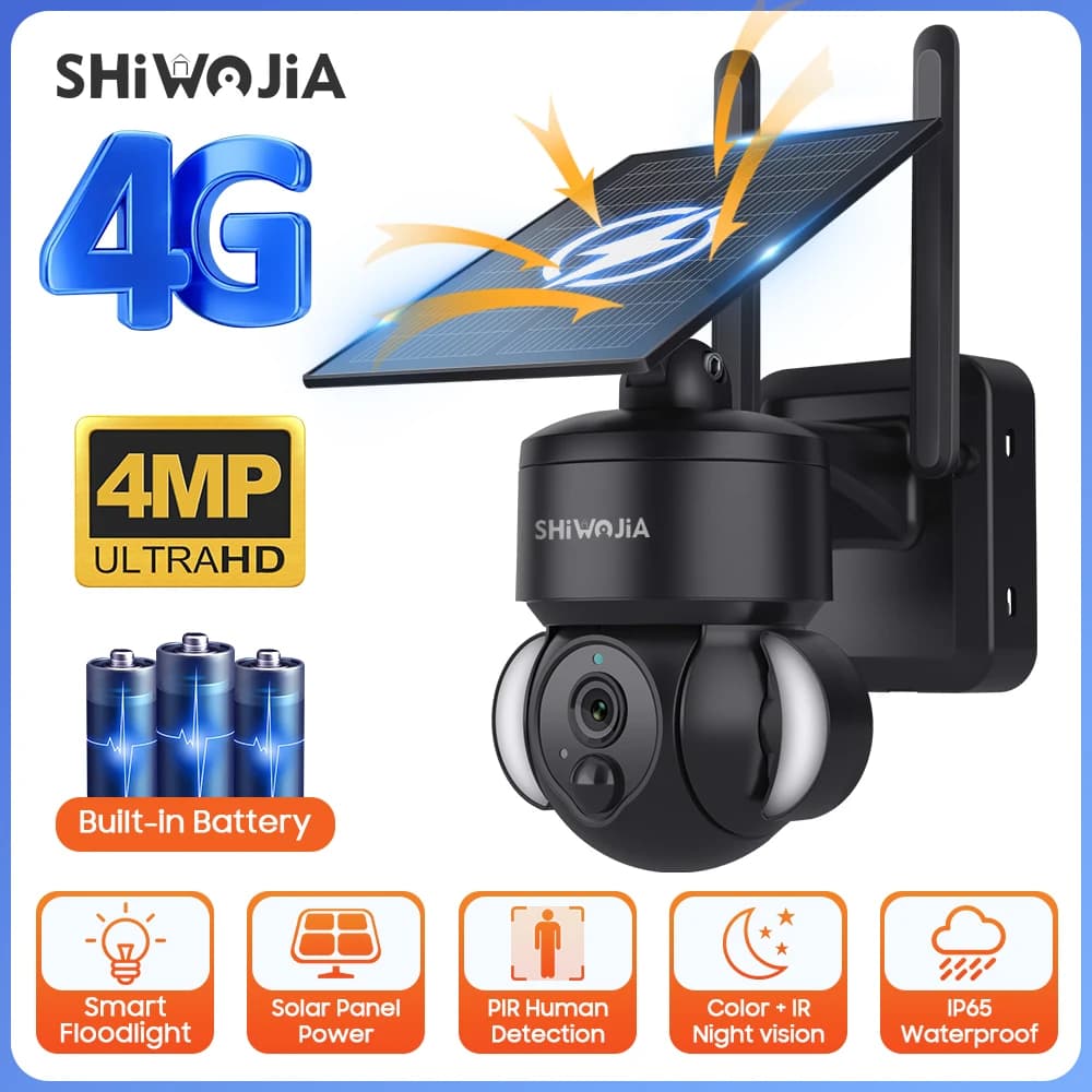 SHIWOJIA caméra extérieure 4G/Wifi batterie 7500mAh à énergie solaire avec panneaux solaires 5W 4MP couleur Vision nocturne sans fil CCTV de