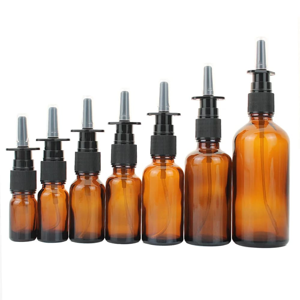 Pulvérisateur Nasal ambre en verre, 10 pièces, 5ml, 10ml, 15ml, 20ml, 30ml, 50ml, 100ml