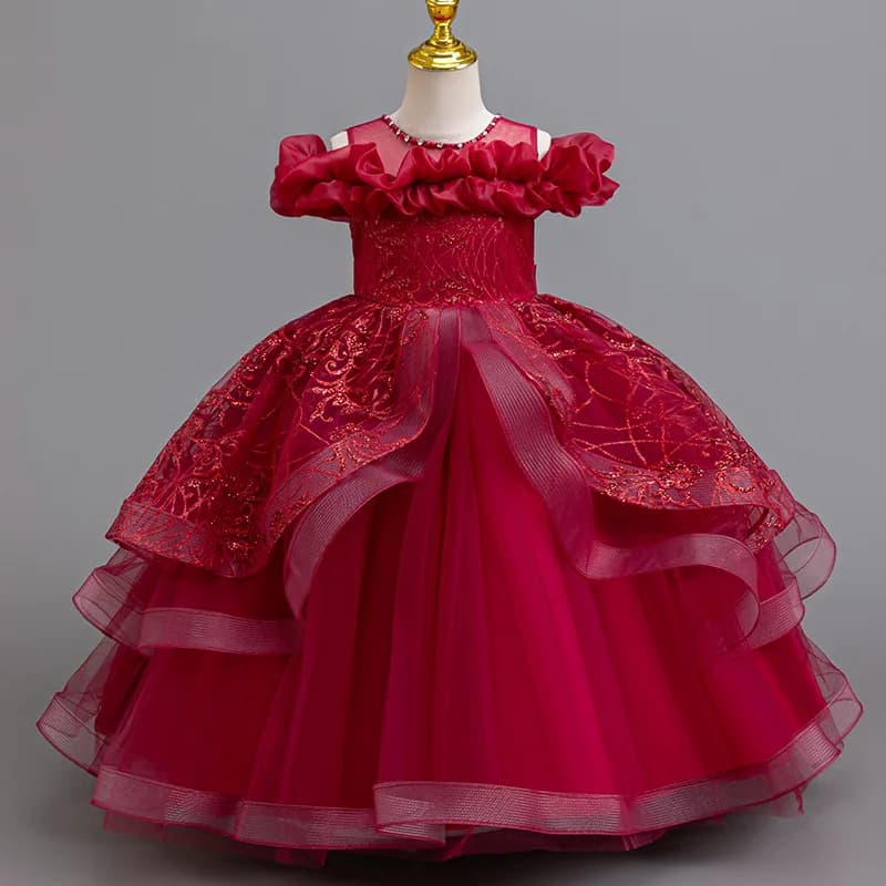 Robe de princesse à manches longues pour filles, robe noire à paillettes, fête d'anniversaire, spectacle de danse, communion, mariage, demoiselle