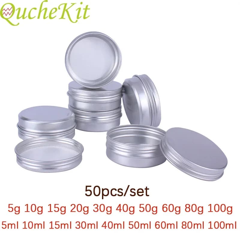 Bocaux en Aluminium avec Couvercle à Vis, Bougie, Boîte à Thé, 18 Bocaux, Baume Jules, 5g, 10g, 15g, 20g, 30g, 40g, 50g, 60g, 80g, 100g, 50