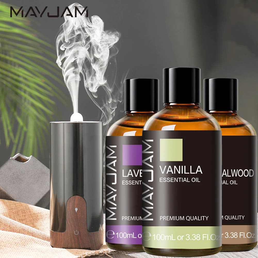 Huile Essentielle d'Aromathérapie MAYJAM pour Humidificateur, Diffuseur, Brûleur, Vanille, Bois de Santal, Lavande, Jasmin, Eucalyptus, Menthe