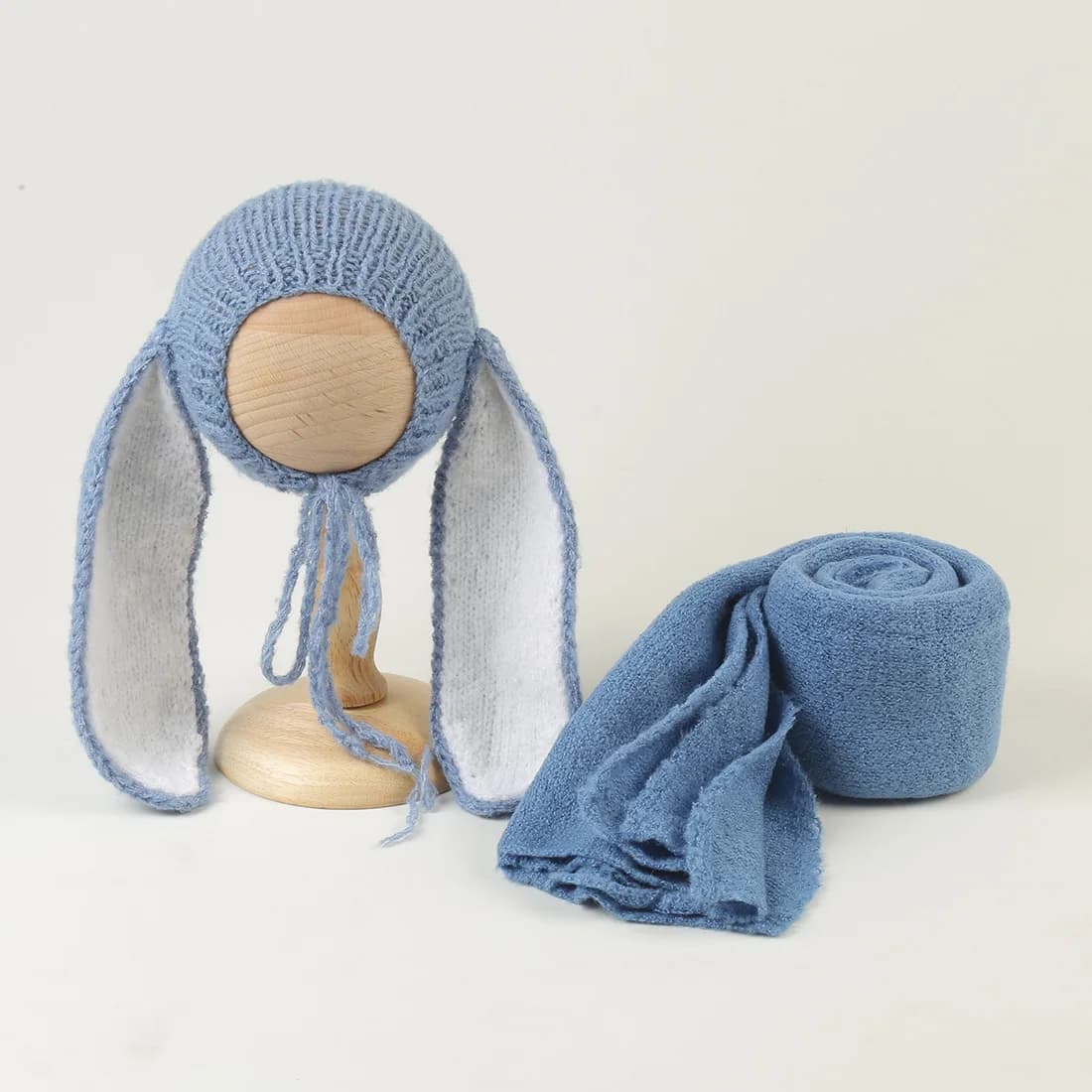 Ensemble bonnet lapin en tricot pour nouveau-né, accessoires de photographie, bonnet lapin doux, commande ronde et grandes oreilles