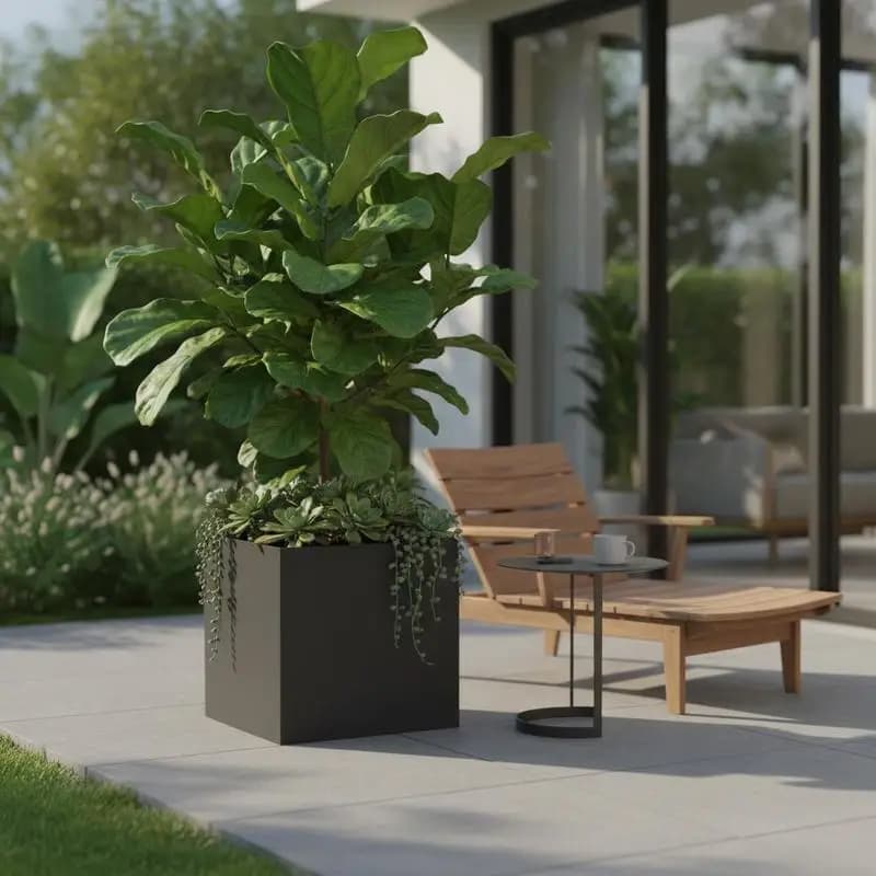 Seau de plantation noir 42x40x39 cm en acier