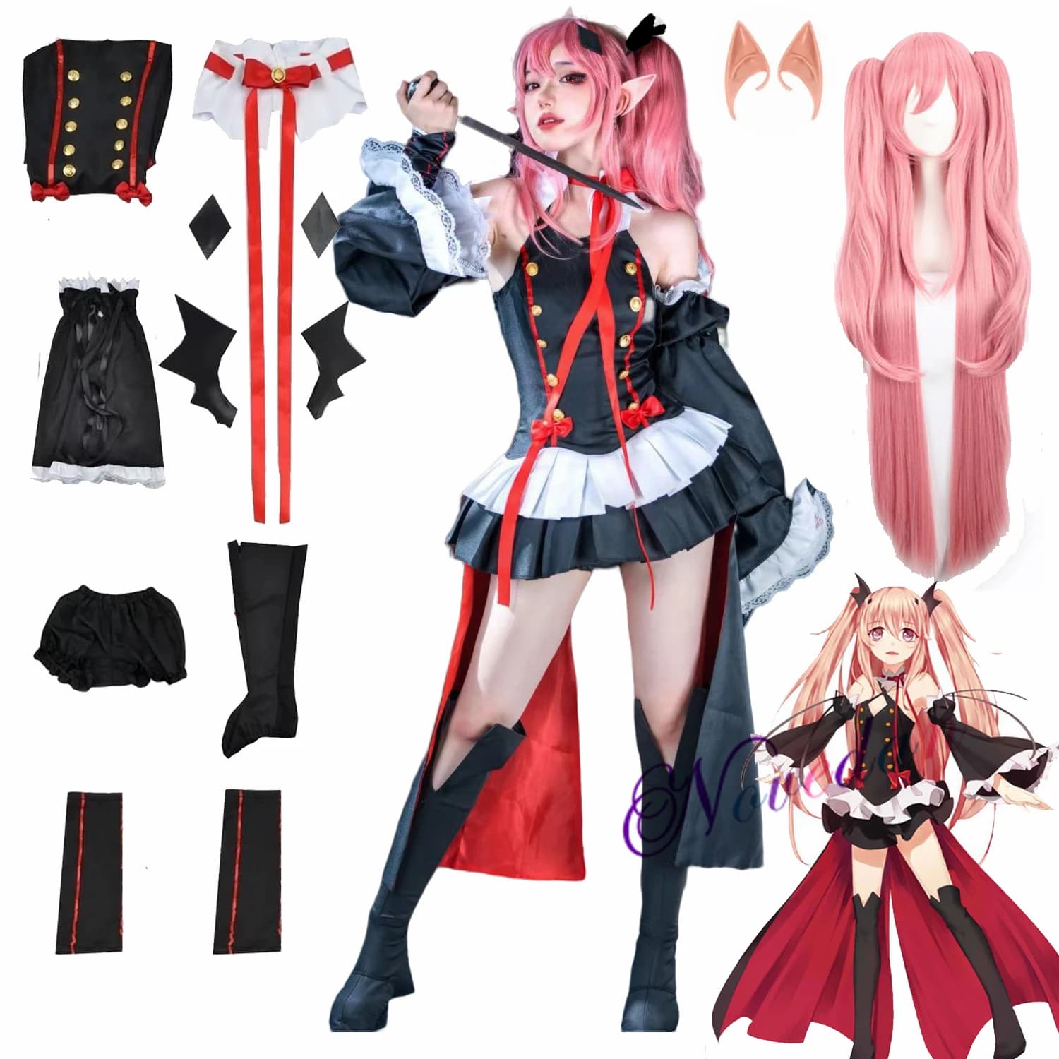 Seraph de la fin Krul Tepes Cosplay Costume uniforme perruque Anime Owari no Seraph Vampire sorcière Cosplay Halloween Costume pour les femmes