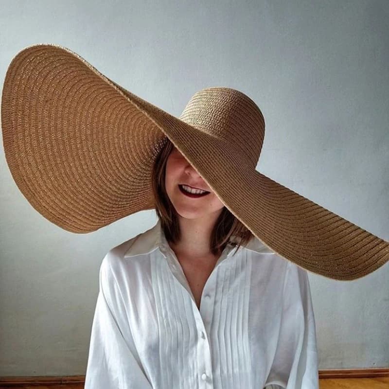 Chapeaux de plage surdimensionnés pour femmes, 70cm, grand bord large, Protection Uv d'été, chapeau de soleil pliable en paille pour mariage
