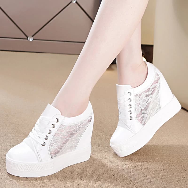 Baskets femme maille plate-forme compensées confortables femmes chaussures vulcanisées à lacets femme chaussures 2025 été nouveau Tenis De Mujer