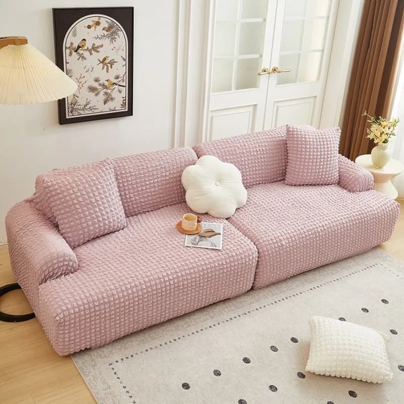 Housse de canapé élastique unie simple à rayures droites, série Bubble Popcorn, pièce unique pour 1/2/3/4 personnes