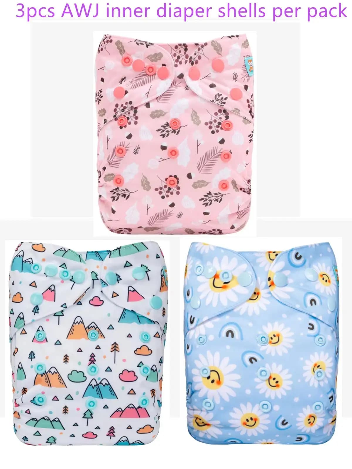 Lot de 3 couches lavables ALVABABY avec doublure AWJ, panneau ventral et poche, écologiques