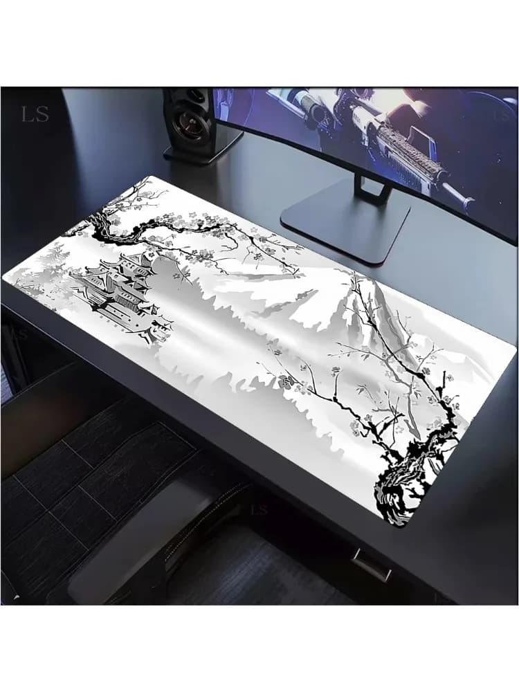 Tapis de bureau Sakura blanc, motif fleurs de cerisier japonais, tapis de souris pour bureau et jeux, tapis de clavier antidérapant, tapis de bureau