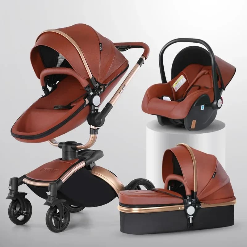 Poussette bébé 3 en 1, landau bidirectionnel de paysage haut, en cuir PU, pliable, absorbant les chocs, coquille d'œuf, 2 en 1