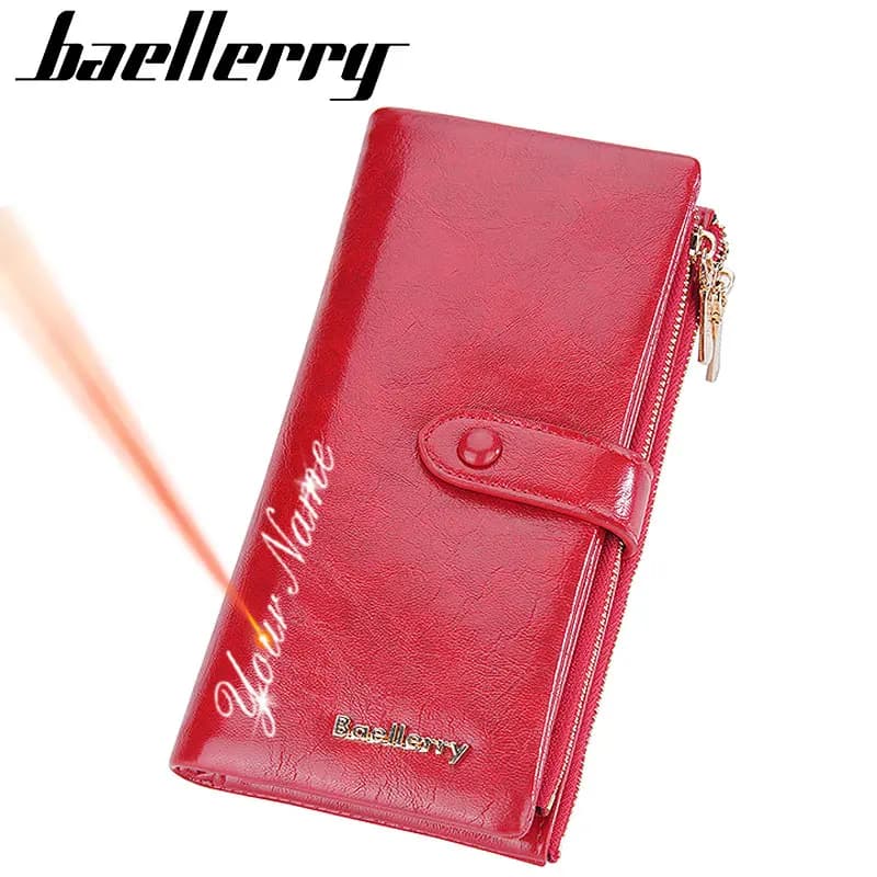Baellerry-Portefeuille long avec gravure de nom pour femme, porte-cartes, sac à main femme, poche à monnaie, fermeture éclair, pochette, sac à