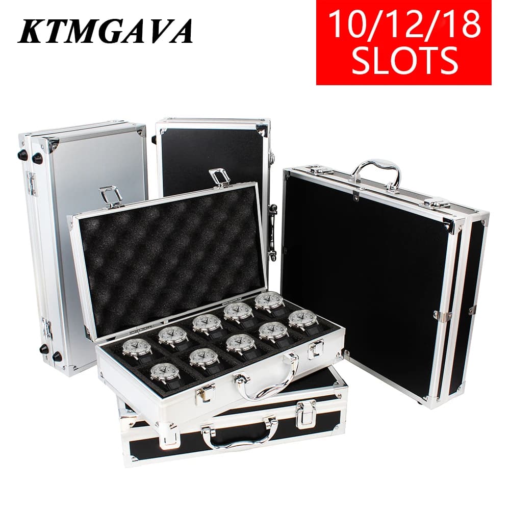 Boîte de rangement de montre noire en alliage d'aluminium, grille 10/12/18, boîte de collecte de bijoux, boîte de montre Portable de grande