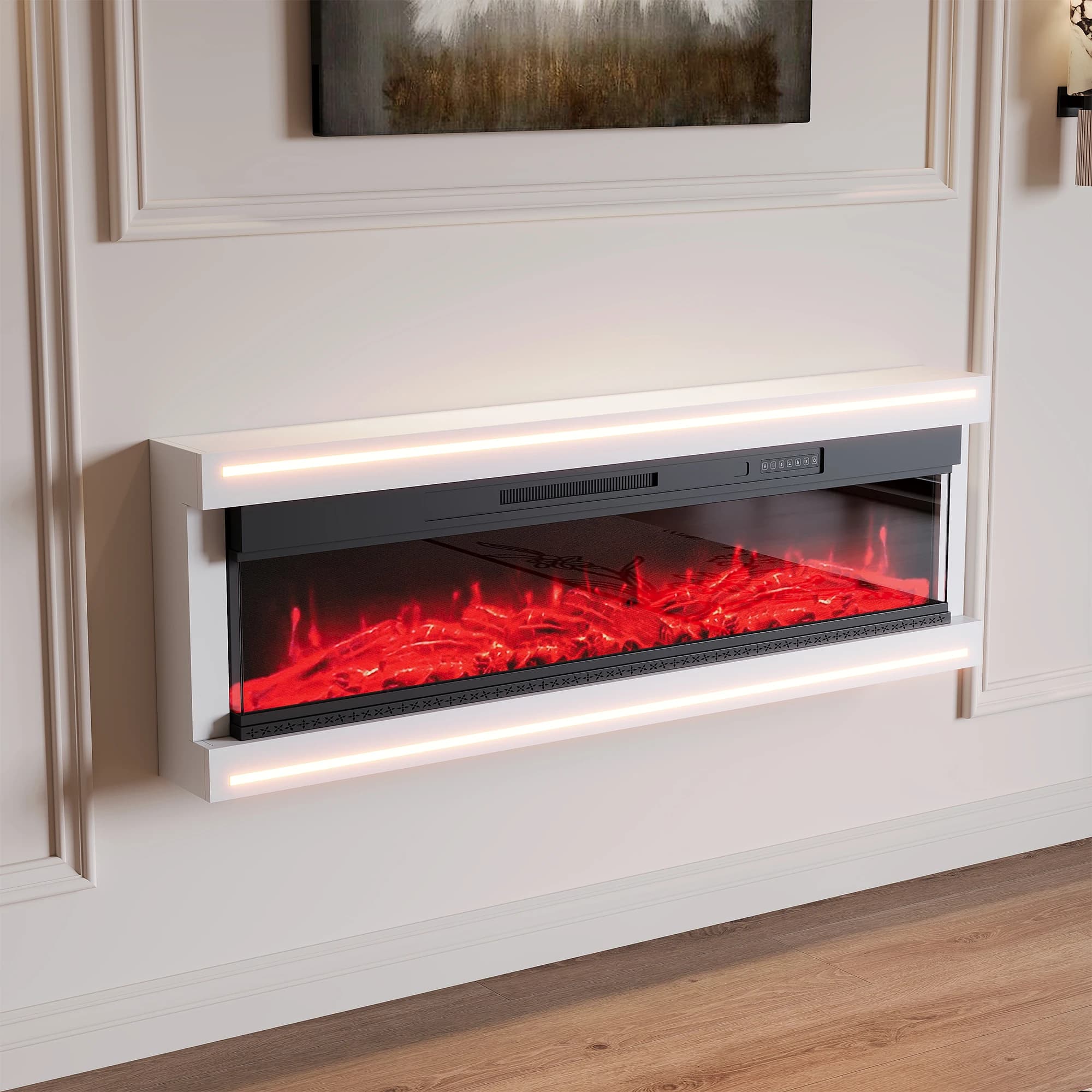 Anajqaqia 51.3×17×161/136.8cm Cheminées électriques avec éclairage LED intégré, fonction de chauffage, minuterie et protection contre la