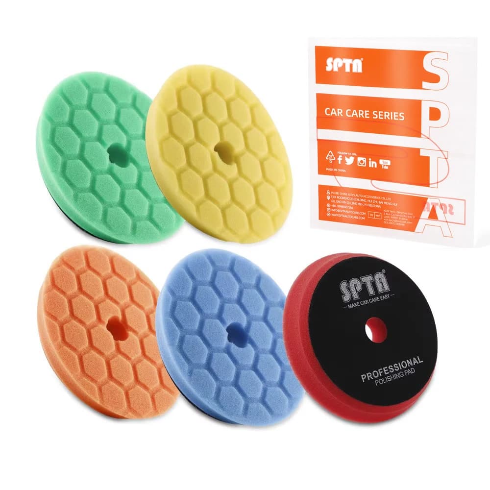 SPTA 1 pièce 3 "(80mm)/5"(125mm)/6"(150mm) biseauté Hex-Logic voiture éponge polissage tampon en mousse pour DA/RO/GA tampon polisseuse