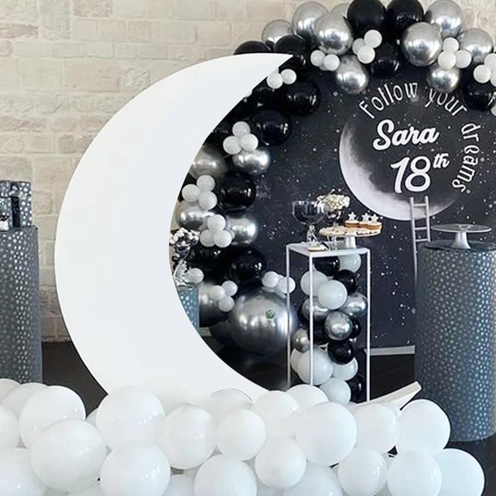 Grand arrière-plan de lune 36/60 pouces, abricot blanc, nuage de lune, planche KT, anniversaire, réception-cadeau pour bébé, fête de mariage,
