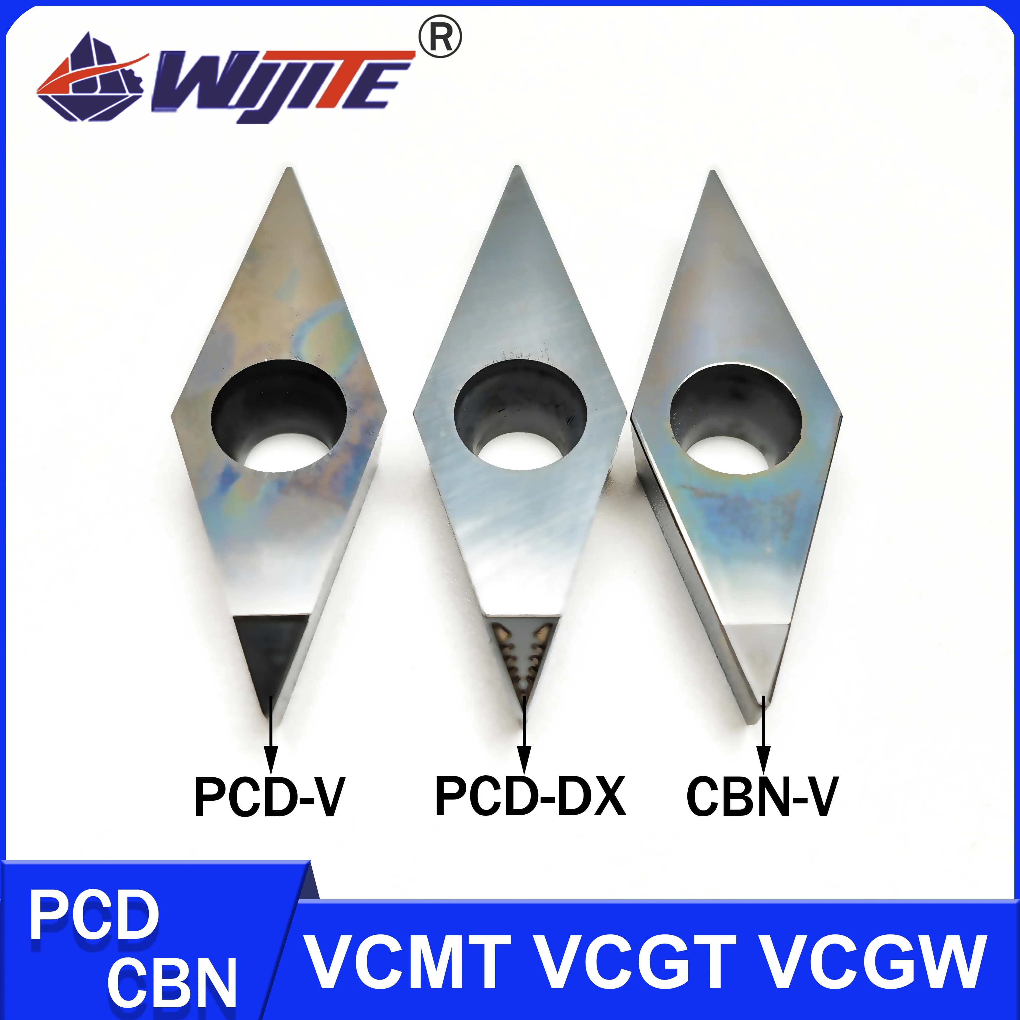 Outil CNC PCD VCMT VCGT VCGW VBMT VBGT VBGW utilisé pour le traitement de l'aluminium, du cuivre et des fibres de carbone, de l'acier dur avec des
