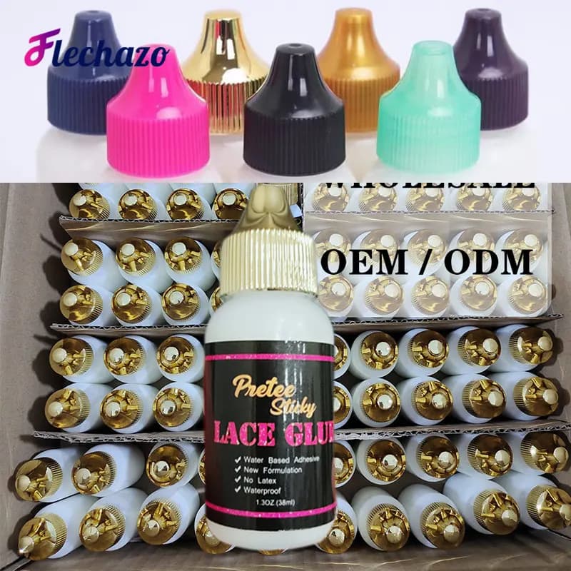 Colle pour Perruque avec Couvercle en Dentelle de 38ml, Noir, Rose, Or, Adhésif, Logo Personnalisé, Accessoires