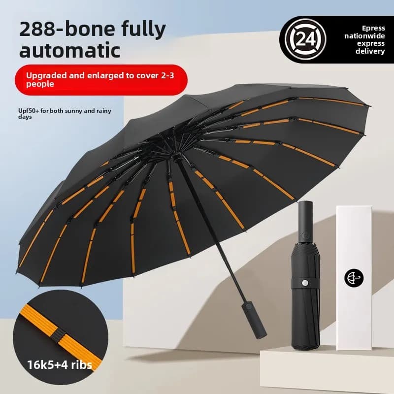 288 os entièrement automatique nouveau super grande taille anti tempête hommes et femmes épais temps double usage parapluie