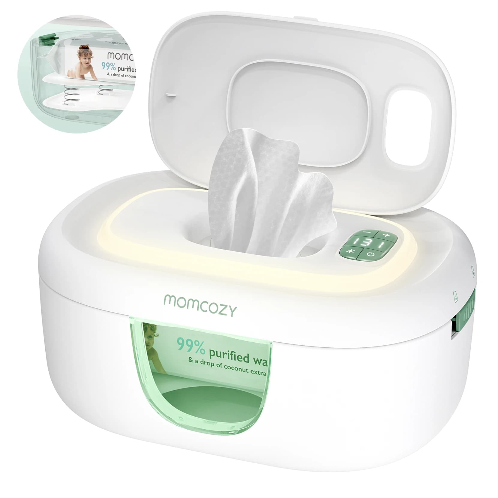 Momcozy Chauffe-lingettes pour bébé, grande capacité, chauffage rapide et uniforme, 4 modes de contrôle du chauffage de la température, avec