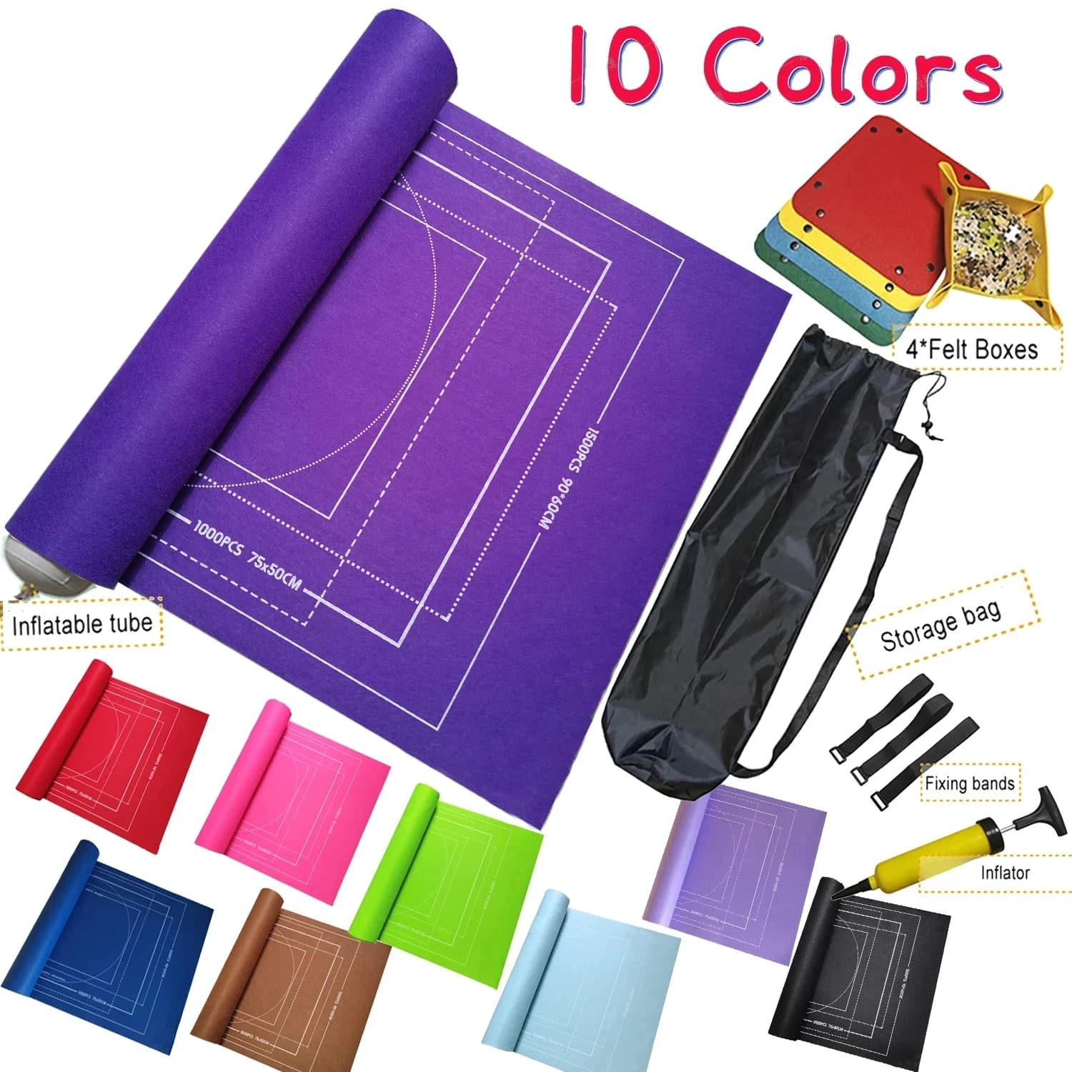 Ensemble de tapis de Puzzle en feutre, 1500 à 3000 pièces, 10 couleurs disponibles, couverture de jeu avec sac de rangement de voyage Portable,