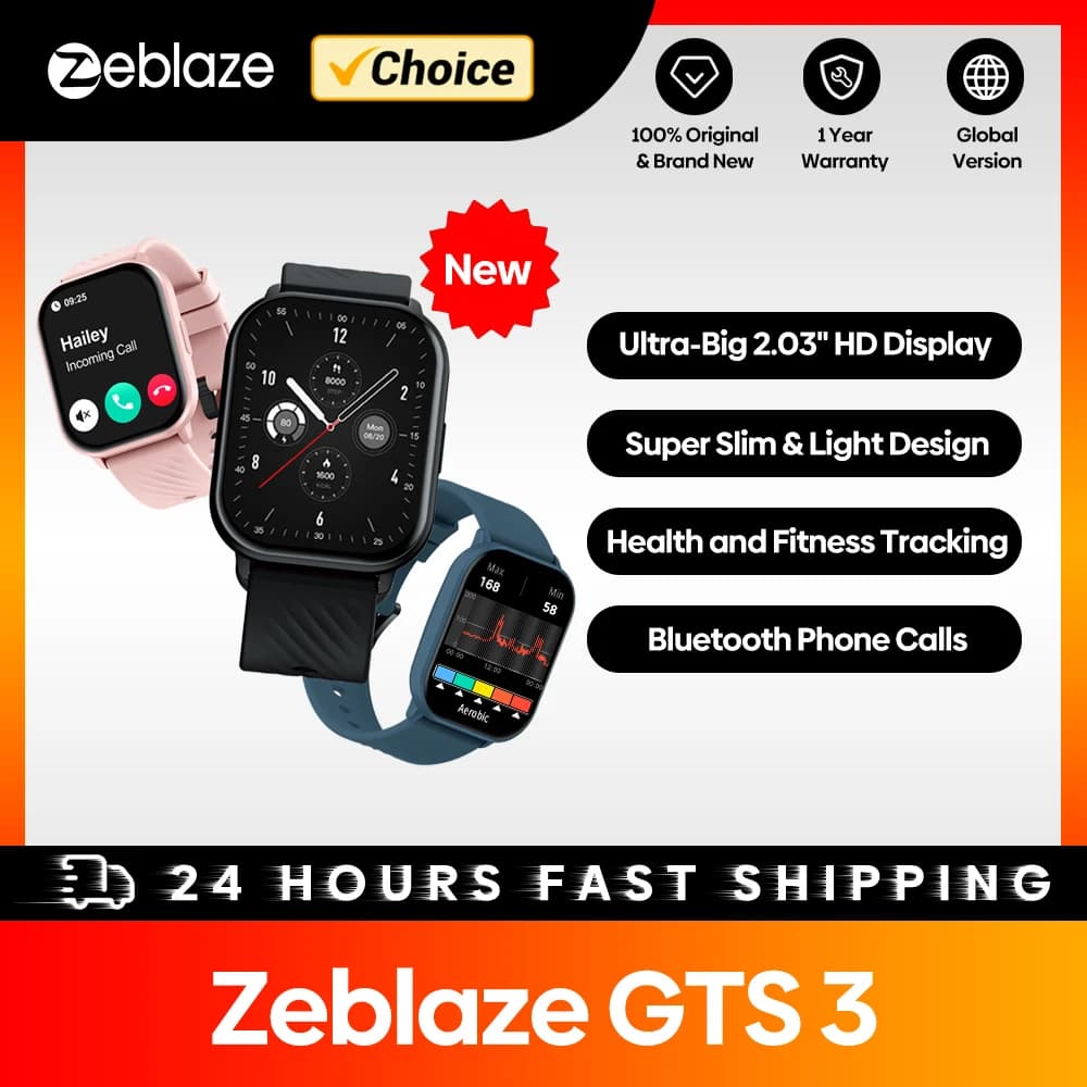 Nouveau Zeblaze GTS 3 appel vocal montre intelligente Ultra-grande écran HD 2.03 ''moniteur de santé 24H plus de 100 Modes sportifs plus de 200