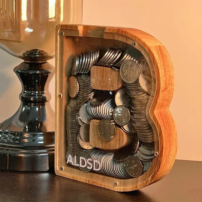 Tirelire anglaise 26 lettres, boîte d'économie d'argent en bois, pot de pièces de monnaie, boîte de rangement, ornement de bureau, décoration de