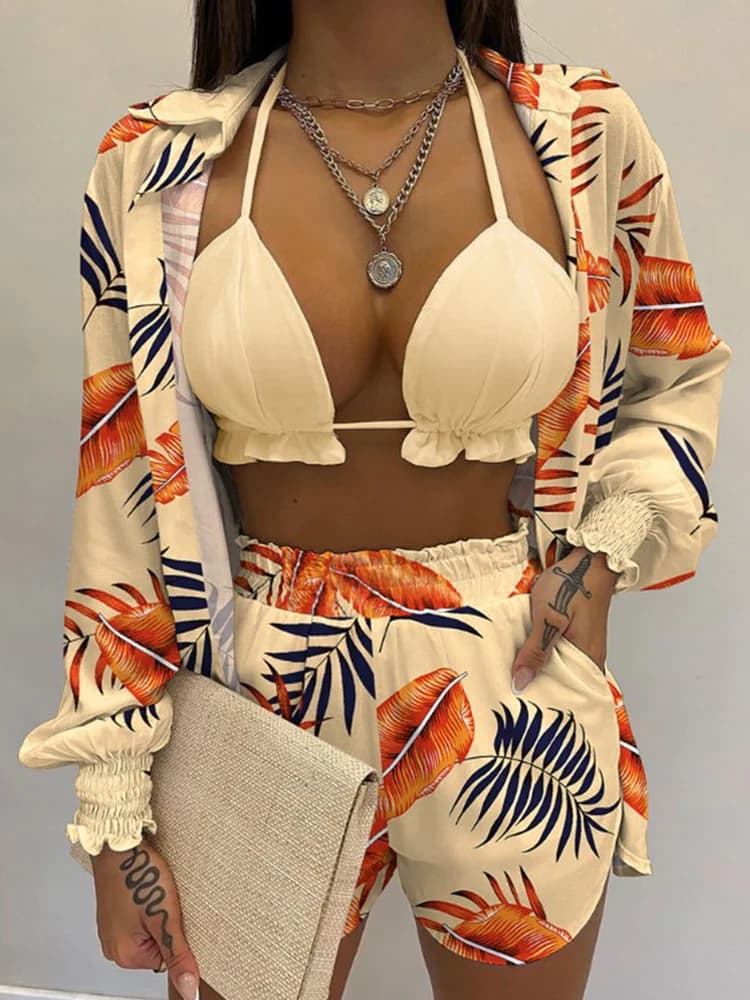 Maillot de bain trois pièces, Sexy, vêtements de plage, short, Cover-Up, taille haute, ensemble deux pièces imprimé, pour femmes, nouvelle