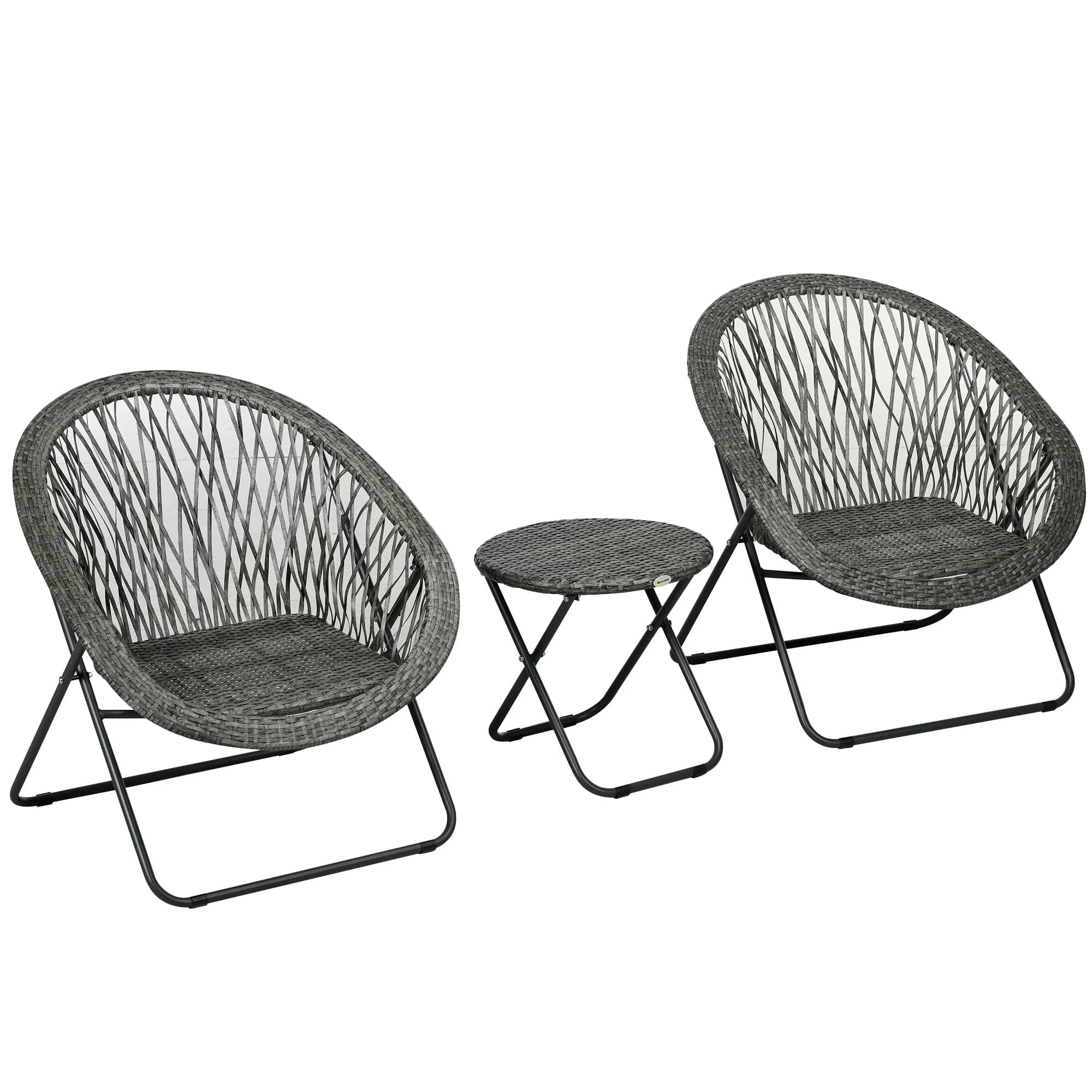 Outsunny Salon de jardin extérieur en résine ensemble table et chaises d'extérieur pour 2 personne 1 table 2 fauteuil pliables structure en acier