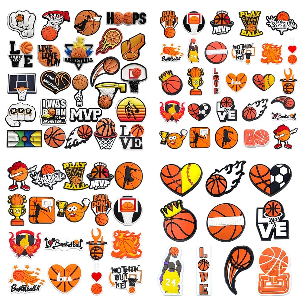10-100 pièces Breloques et épingles pour chaussures, thème basketball, accessoires de décoration pour claquettes, sabots et sandales, cadeau pour