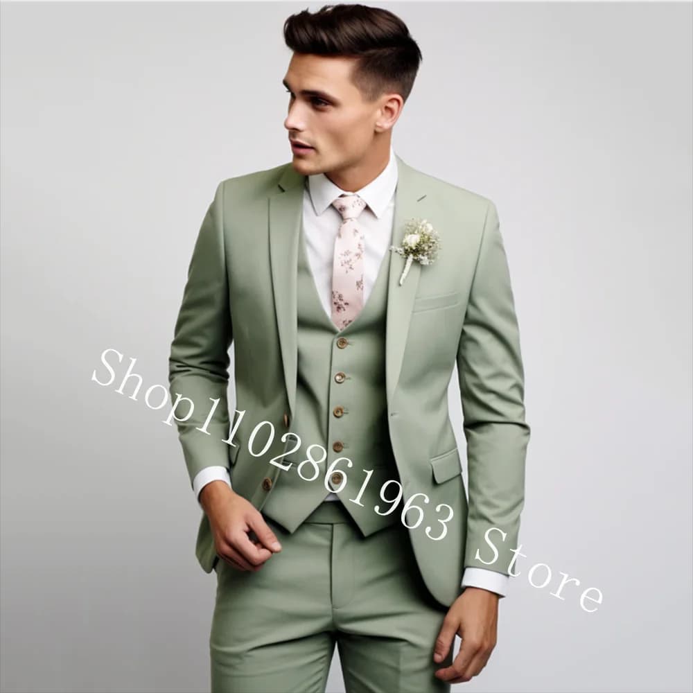 Costumes de mariage 3 pièces pour hommes, vert, élégant, formel, meilleur Blazer pour hommes, coupe cintrée, Tuxedos de marié, veste, Costume