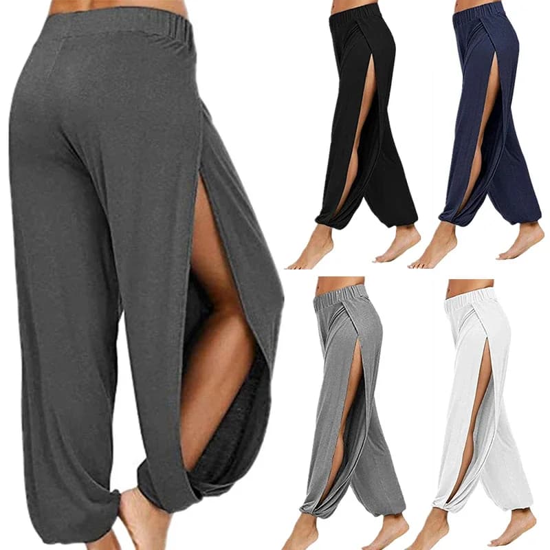 Pantalon Haren d'été à fente haute pour femmes, pantalon de sport, de Yoga, couleur unie, ample, Hippie, sarouel, jambes larges