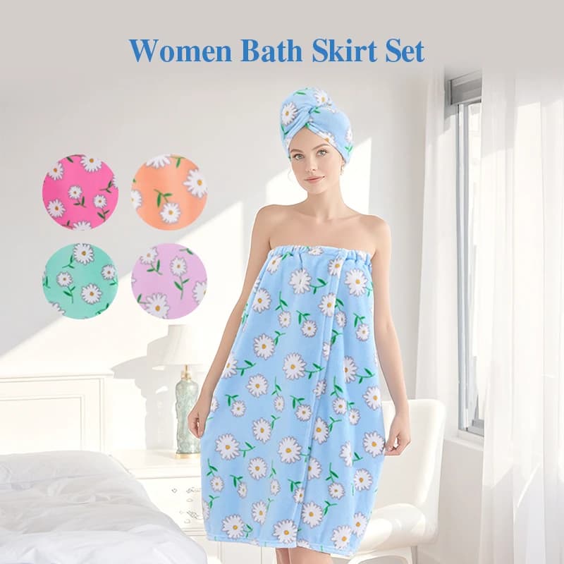 Ensemble combiné 2 pièces jupe de bain + bonnet de douche marguerite Style pastoral serviette de bain portable jupe enveloppe de cheveux fleur douce