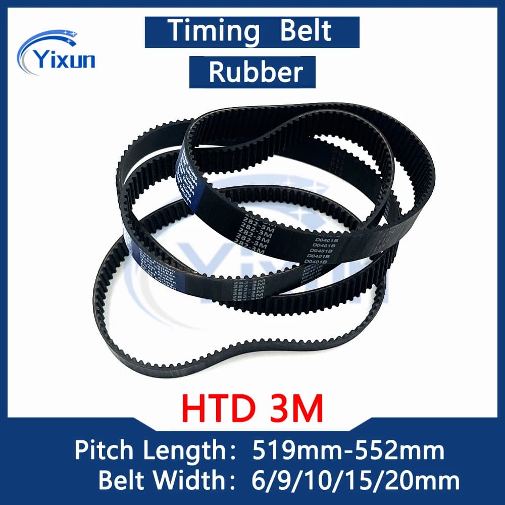 Courroie de distribution HTD 3M, longueur 519 522 525 528 531 534 537 540 543 546 549 552mm, largeur 6/9/10/15/20mm, pour centre commercial, batteur