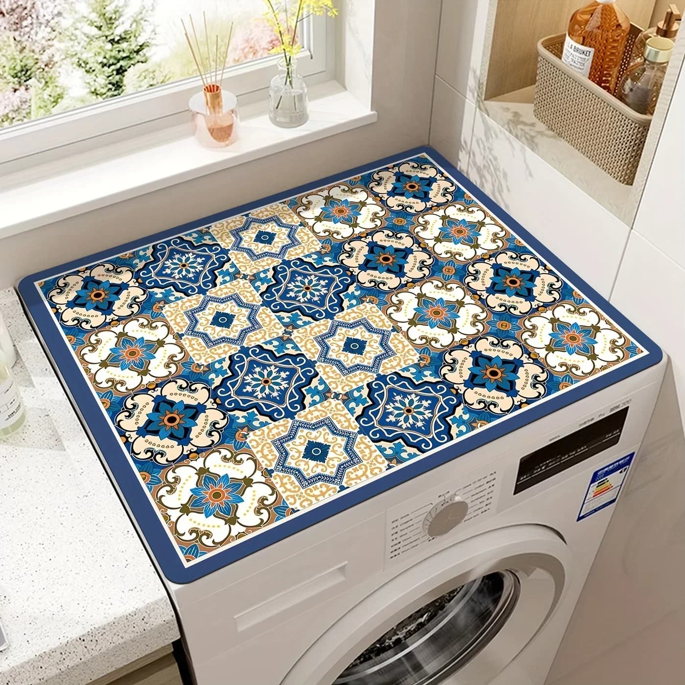 Coussin anti-poussière pour Machine à laver imprimé à carreaux Vintage 50x60cm, tapis supérieur de protection absorbant à séchage rapide pour