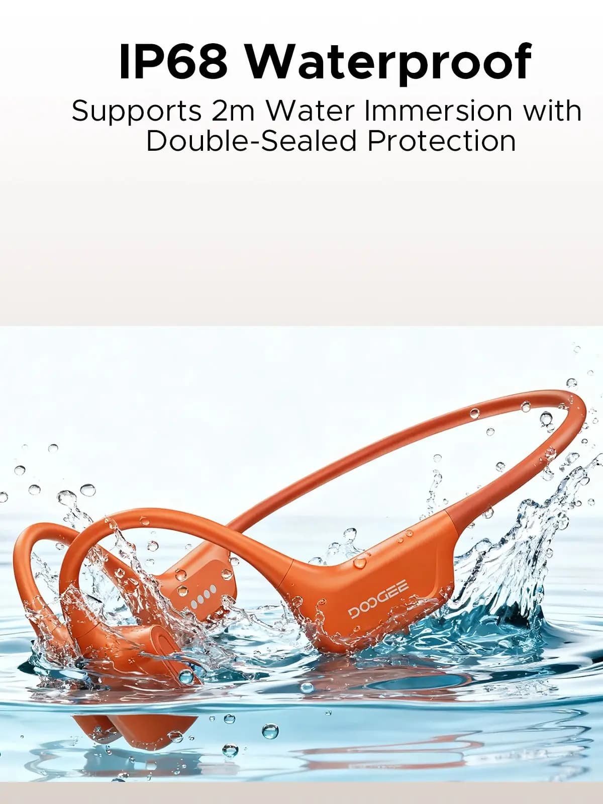 DOOGEE BoneAir Swim, écouteurs de sport à conduction osseuse, casque sans fil, étanche IP68, avec microphone, appels, musique, 64 Go