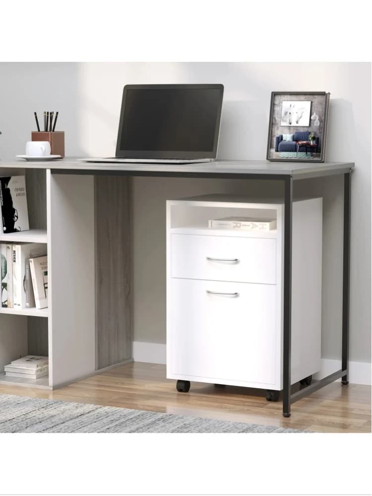 HOMCOM HOMCOM Caisson de bureau rangement bureau sur roulettes tiroir placard niche panneaux particules blanc