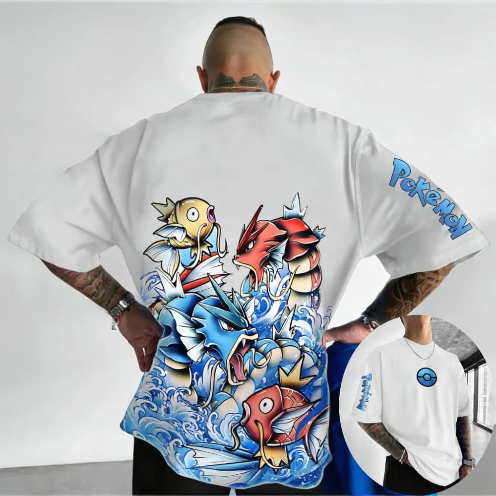 T-shirt Pokémon pour hommes et femmes, Magikarp Gyarados, tee-shirt Anime, décontracté, tendance, manches courtes, tenues parent-enfant, été